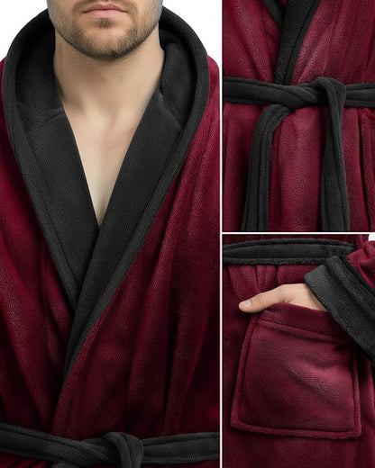 NY Threads Mens Robe with Hood, Luxury Plush Fleece Hooded Mens Bathrobe, Spa Bath Robe for Men