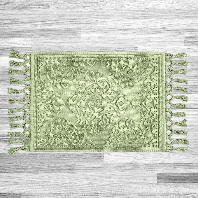 Jean Pierre - Ricardo Bath Mat, Woven Fringe Bathroom Rugs, 100% Cotton, Premium Bathroom Decor - Measures 27" x 52" - Sage Green