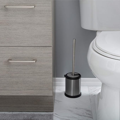 Bath Bliss Stainless Steel 2 Pack Self Closing Lid Toilet Brush and Holder, Finger Print Proof, Compact, Small Space, 6980-2PK, Silver