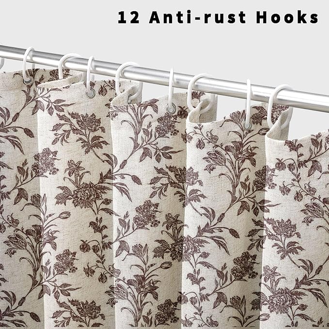 WOUVMA Brown Shower Curtain Floral Cotton Linen Cottagecore Shower Curtain for Bathroom 72" W x 72" L Boho Farmhouse