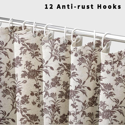 WOUVMA Brown Shower Curtain Floral Cotton Linen Cottagecore Shower Curtain for Bathroom 72" W x 72" L Boho Farmhouse