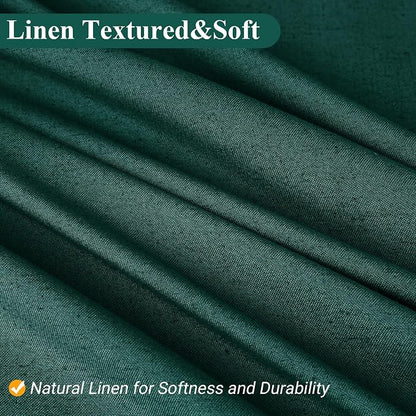 Dark Green Linen Shower Curtain, Country Boho Farmhouse Bath Decor Shower Curtains Neutral Cloth Weighted Textured Fabric Bath Curtain Liner with Hooks, 72x80