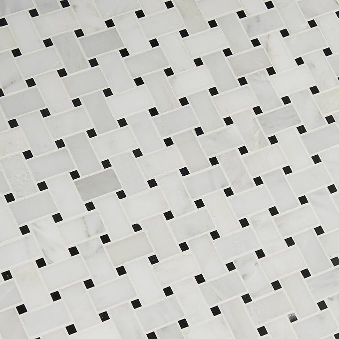 MSI Arabescato Carrara 12 in. x 12 in. Honed Marble Basketweave Tile – Kitchen Backsplash, Bathroom, Accent Wall, Shower, Mesh-Mounted Mosaic