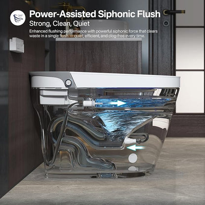 One Piece Smart Bidet Toilet, Wash & Dry, Heated Seat, White Gray | Off Seat Auto Flush, Foot Sensor Flush, Instant Warm Water, Adjustable Wash, Self Cleaning Wand, Pre Wet, Night Light