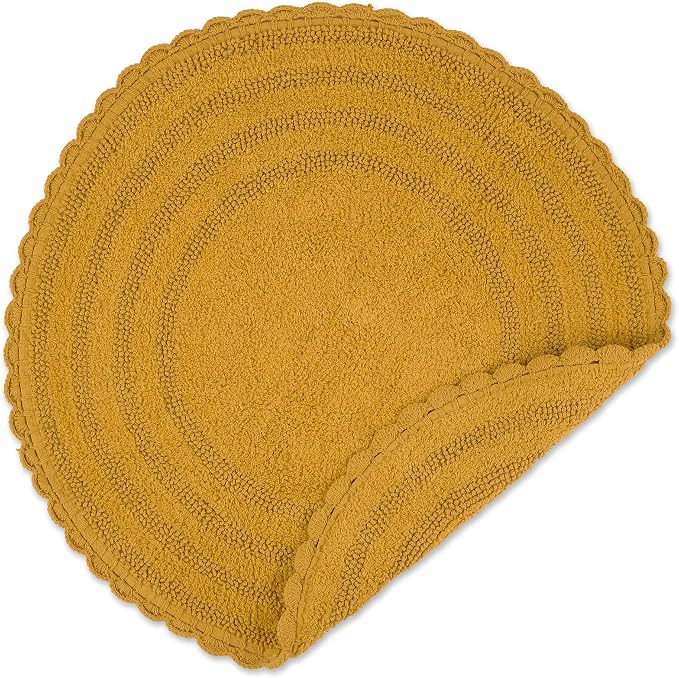 DII Crochet Collection Reversible Bath Mat, Round, 27.5" Diameter, Honey Gold