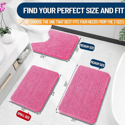 OLANLY Small Bathroom Rugs 24x16, Extra Soft Absorbent Chenille Bath Rugs | Hot Pink, Quick-Drying Rubber Backing, Machine Washable Bath Mat for Bathroom Floor, Tub and Shower, Home Decor Accessories