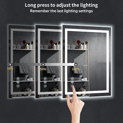 28"x20" LED Bathroom Mirror with Lights, Backlit+Frontlit, Anti-Fog | CRI 95, Stepless Dimmable, 3 Colors Lighting, Shatterproof Tempered Glass, HD Reflection, Memory, (Horizontal/Vertical)