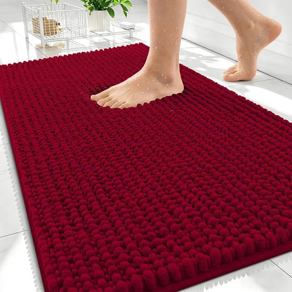 OLANLY Thick Chenille Bathroom Rugs 30x20, Soft Absorbent Bath Mat, Red | Bath Rugs, Rubber Backing, Machine Wash Dry, Bath Mats for Bathroom Floor, Tub and Shower, Home Decor Accessories