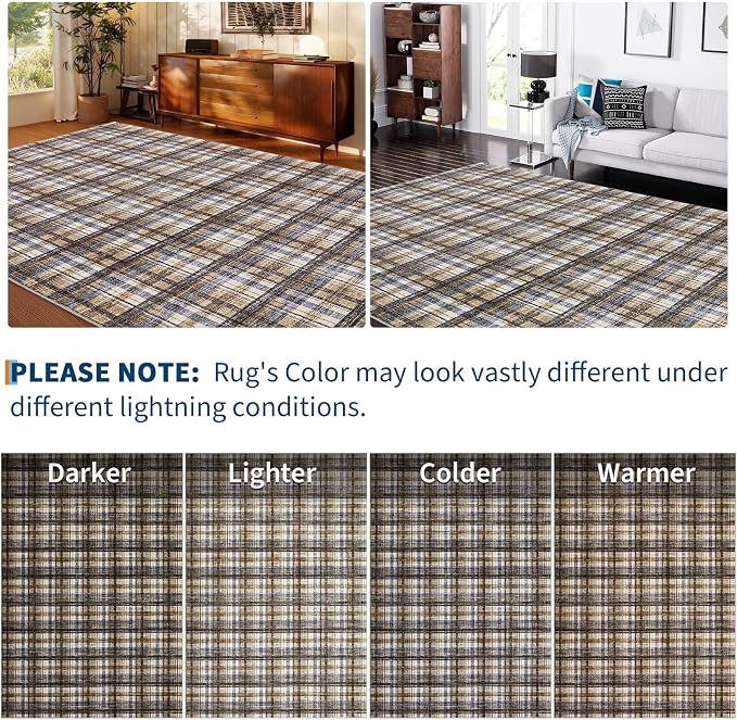 Washable Rugs 2x10 Runner Rug Modern Bordered Bathroom Rugs Non Slip Kitchen Runner Low Pile Entryway Rug Soft Runners Stain Resistant Carpet for Laundry Hallway Bedside 2'x10' Blue&Camel