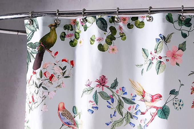 Maison d' Hermine Shower Curtain 100% Cotton One Panel 70"x72" Washable Fabric Shower Curtains for Bathroom, Easy Hanging with 12 Button Holes - Home Hotel Spa Easter Gifts (Eden - Blue Blush)