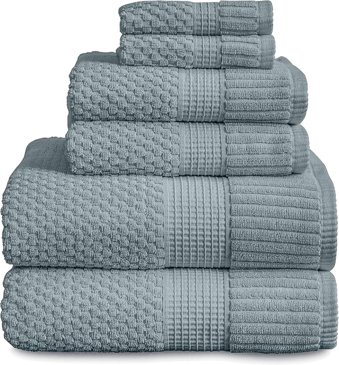 100% Cotton 6 Piece Bath Towel Set | Green Towels | Oeko‑TEX Standard 100 | Soft & Absorbent, Quick‑Dry | Trinity Collection - Stormy Sea