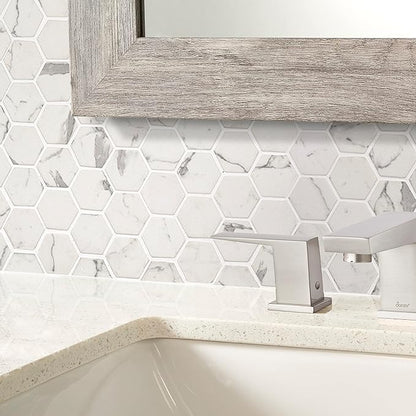 MSI Statuario Celano Hexagon Glass Tile for Kitchen Backsplash, Wall Tile for Bathroom, Accent Wall Tile, and Shower Wall Tile, 12.75 in. x 11.02 in. Mesh-Mounted Mosaic Tile, White