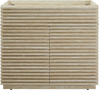 Modway Render Faux Travertine Slatted Bathroom Cabinet in Travertine - 36 Inch Single Bathroom Vanity with No Sink - Modern Freestanding Vanity Storage Cabinet - Mid-Century Bathroom Furniture