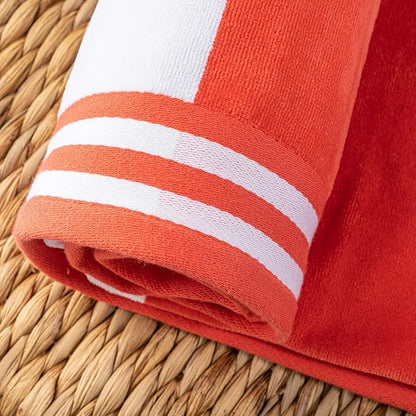 Superior Cotton Striped Beach Towels, Colorful Towels for Adult, Kid, Pool, Swimming, Sand, Travel, Large Oversized, Absorbent, Fast Drying, Bath Basics, Cabana Collection, Set of 6, Coral
