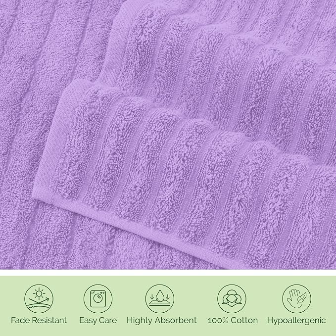 Elegant Comfort 100% Turkish Cotton Corduroy Ribbed Luxury Washcloths 6 Pack Soft 13 x 13 Inch - Higly Absorbent, Durable, Quick Dry, Spa Premium Hotel Quality for Bathroom or Travel, Lilac