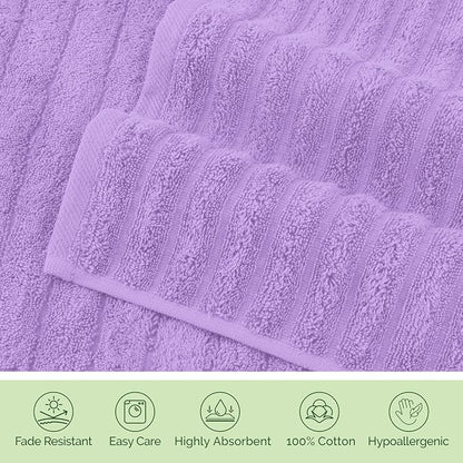Elegant Comfort 100% Turkish Cotton Corduroy Ribbed Luxury Washcloths 6 Pack Soft 13 x 13 Inch - Higly Absorbent, Durable, Quick Dry, Spa Premium Hotel Quality for Bathroom or Travel, Lilac
