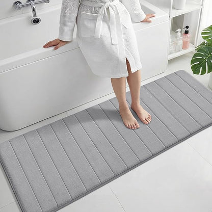 Yimobra Bathroom Runner 60"x24", Non Slip Memory Foam Bath Mat, Super Soft Water Absorbent Hallway Carpet, Machine Washable Rug for Vanity Tub Shower, Gray