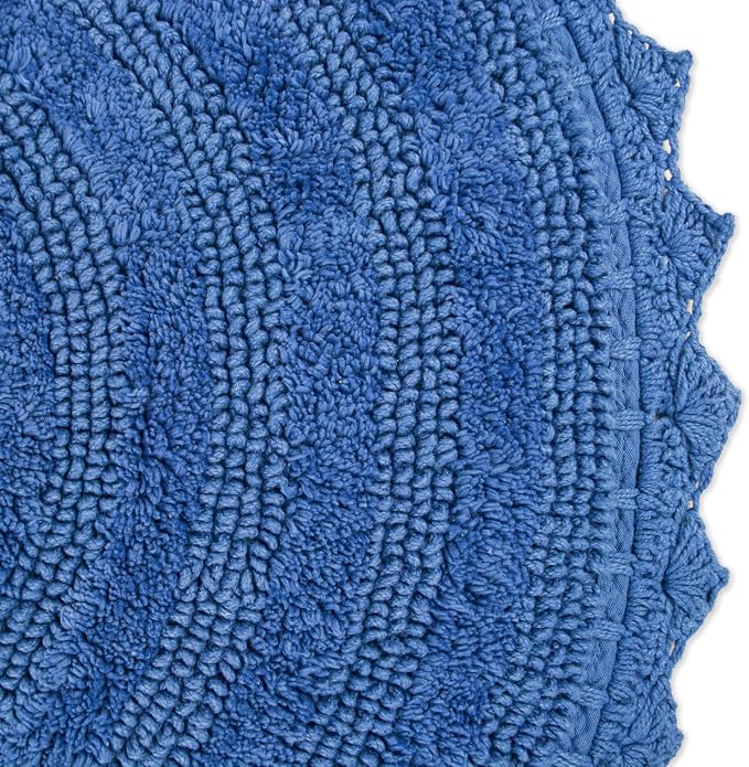DII Crochet Collection Reversible Bath Mat, Round, 27.5" Diameter, Blueberry