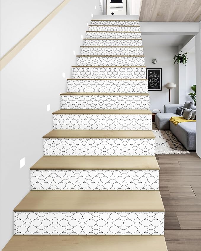 FLFK Stair Riser Decals,Modern Grid Vinyl Sticker for Stairs Decoration,14Pcs 39.3"X7.08"