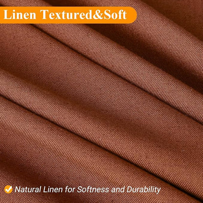 Terracotta Boho Linen Shower Curtain, Country Farmhouse Bath Decor Shower Curtains Neutral Cloth Weighted Textured Fabric Bath Curtain Liner with Hooks, 72x78