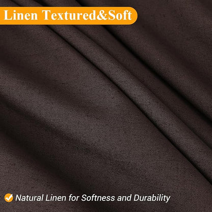 Chocolate Brown Linen Shower Curtain, Country Boho Farmhouse Bath Decor Shower Curtains Neutral Cloth Weighted Textured Fabric Bath Curtain Liner with Hooks, 72x84