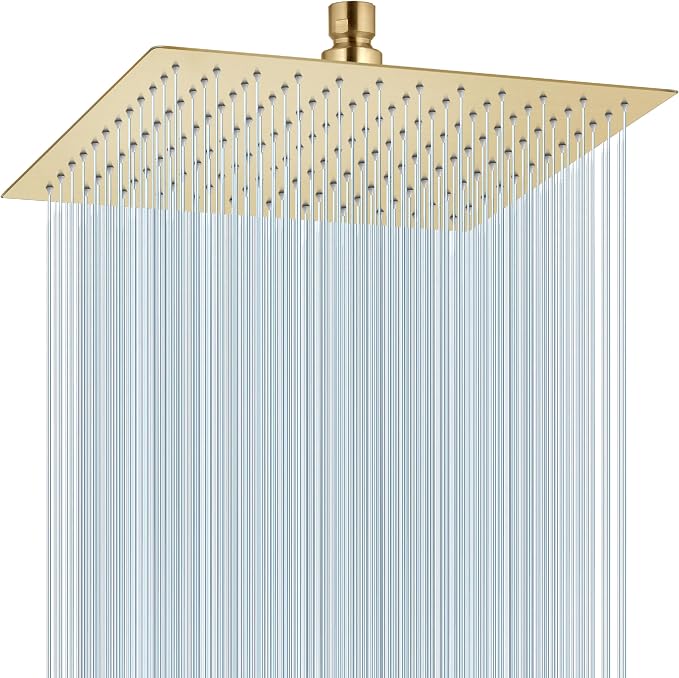 Midanya Square Rain Shower Head,High Pressure,Brushed Gold 12 Inch | 360°Swivel,Ceiling or Wall Mount,Waterfall Full Body Coverage,Bathroom Remodel,Stainless Steel Large Rainfall Shower Head