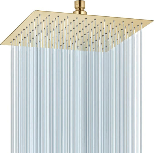 Midanya Square Rain Shower Head,High Pressure,Brushed Gold 12 Inch | 360°Swivel,Ceiling or Wall Mount,Waterfall Full Body Coverage,Bathroom Remodel,Stainless Steel Large Rainfall Shower Head