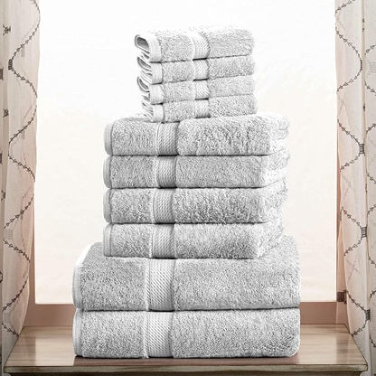 Superior Egyptian Cotton Ultra Plush & Absorbent, 10 Piece Set, Silver | Quick Dry, Soft Luxury Towel Set, Bath Essentials, Guest Bath, Spa, 2 Bath, 4 Hand, 4 Face Towels, Madeline Towels