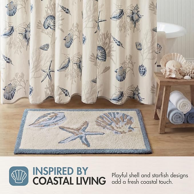 Madison Park Bayside Tufted Bath Rug Cotton Non-Slip, 21 x 34, Blue