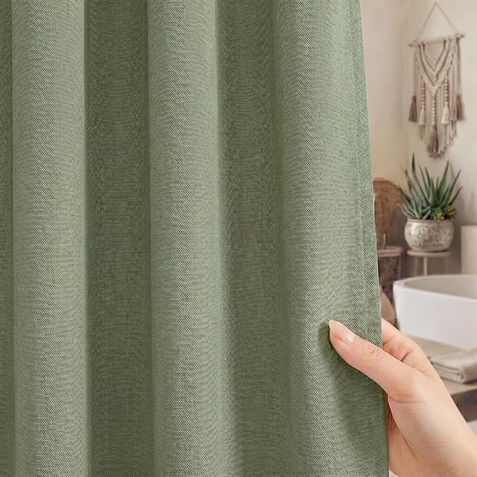 Sage Green Linen Shower Curtain Farmhouse Bathroom Decor 72x84 In | Boho Bathroom Decor,12 Sturdy Stainless Steel Sliding Hangers,Rustic Country Style,Linen Shower Curtains for Bathroom