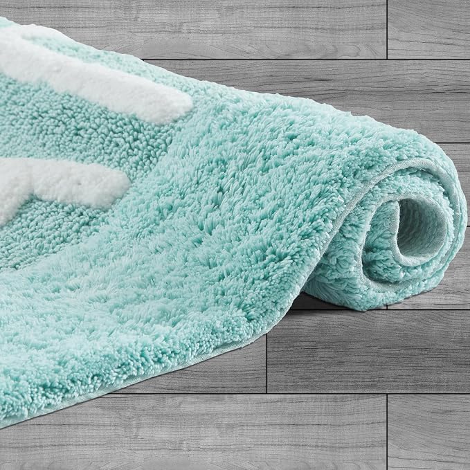 Creative Home Ideas Cotton Bath Rug - Soft Cotton Bath Mat - Bathroom Decor - Water Absorbent and Machine Washable - Measures 21"x34" - "Bath" - Aqua Blue