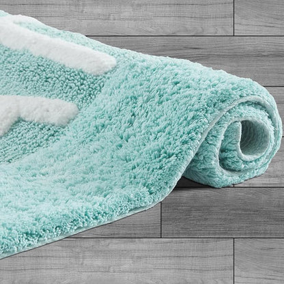 Creative Home Ideas Cotton Bath Rug - Soft Cotton Bath Mat - Bathroom Decor - Water Absorbent and Machine Washable - Measures 21"x34" - "Bath" - Aqua Blue