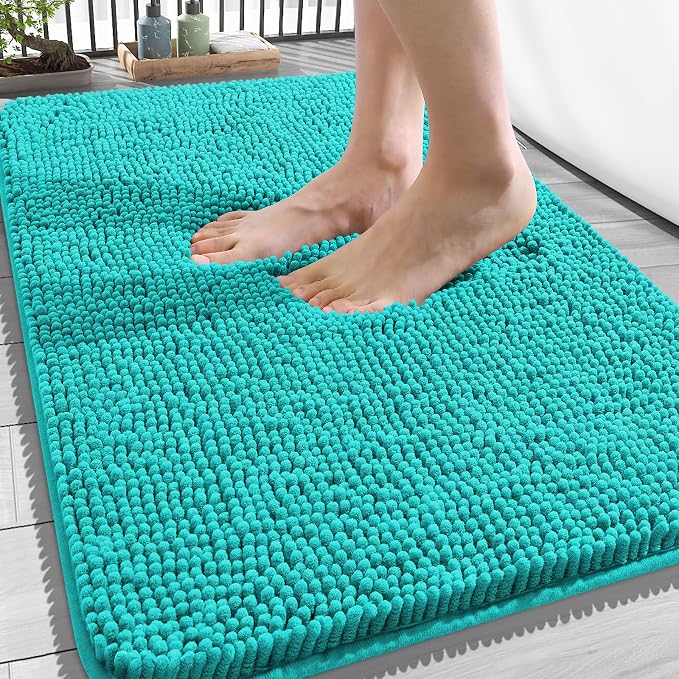 OLANLY Bathroom Rugs 34x21, Extra Soft Absorbent Chenille Bath Rugs | Teal, Quick-Drying Rubber Backing, Machine Washable Bath Mat for Bathroom Floor, Tub and Shower, Home Decor Accessories