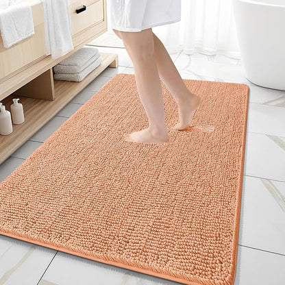 OLANLY Large Bathroom Rugs 59x35, Extra Soft Absorbent Chenille Bath Rugs | Peach, Quick-Drying Rubber Backing, Machine Washable Bath Mat for Bathroom Floor, Tub and Shower, Home Decor Accessories