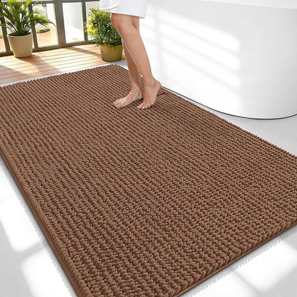 OLANLY Thick Chenille Large Bathroom Rugs 59x35, Absorbent Bath Mat, Mocha | Soft Bath Rugs, Rubber Backing, Machine Wash Dry, Bath Mats for Bathroom, Tub and Shower, Home Decor Accessories