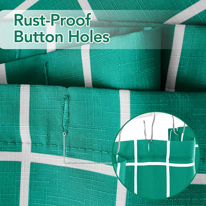 Fabric Shower Curtains for Bathroom-Cloth Modern Farmhouse Shower Curtain | 70"Wx72"L Turquoise Faux Linen Grid Minimalist Simple Rustic Neutral Guest Bathroom-Geometric Plaid Washable Hotel Quality