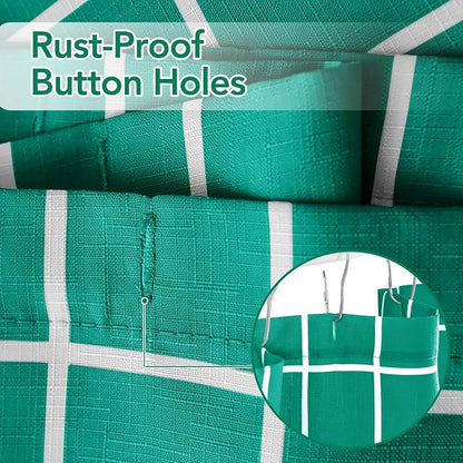 Fabric Shower Curtains for Bathroom-Cloth Modern Farmhouse Shower Curtain | 70"Wx72"L Turquoise Faux Linen Grid Minimalist Simple Rustic Neutral Guest Bathroom-Geometric Plaid Washable Hotel Quality
