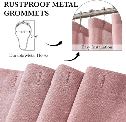 KGORGE Linen Fabric Shower Curtains-Semi Sheer Button Hole Lightweight Waterproof Privacy Light Filtering Shower Curtains for Nursery Bathroom with 12 Hooks, 72 x 72 inches Long, Dusty Pink, 1 Panel