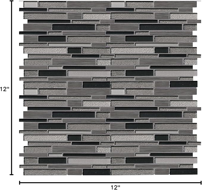 MSI Metro Gris Interlocking Blend of Glass and Stone Tile for Kitchen Backsplash, Wall Tile for Bathroom, Accent Wall Tile, and Shower Wall Tile, 12 in. x 12 in. Mesh-Mounted Mosaic Tile (10 sq. ft.)