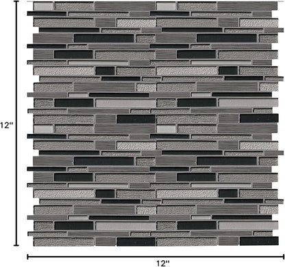 MSI Metro Gris Interlocking Blend of Glass and Stone Tile for Kitchen Backsplash, Wall Tile for Bathroom, Accent Wall Tile, and Shower Wall Tile, 12 in. x 12 in. Mesh-Mounted Mosaic Tile (10 sq. ft.)