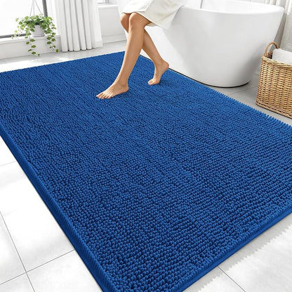 OLANLY Large Bathroom Rugs 70x46, Extra Soft Absorbent Chenille Bath Rugs | Deep Navy Blue, Quick-Drying Rubber Backing, Washable Bath Mat for Bathroom Floor, Tub and Shower, Home Decor Accessories