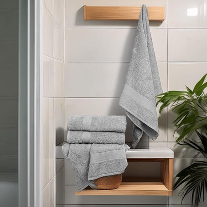 Bulk Large Bath Towels Set of 12 – 100% Cotton Terry – 24" x 50" – Quick Dry, Soft & Highly Absorbent – Light Grey Towels for Bathroom, Gym, Spa, Pool & Daily Use
