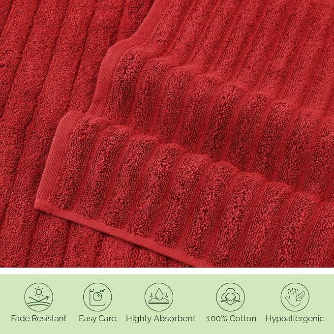 Elegant Comfort 100% Turkish Cotton Corduroy Ribbed Luxury Washcloths 6 Pack Soft 13 x 13 Inch - Higly Absorbent, Durable, Quick Dry, Spa Premium Hotel Quality for Bathroom or Travel, Red