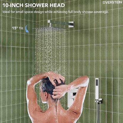 Shower Tub Faucet Set, 10" Bathroom Rainfall Shower Head Fixtures Combo with Handheld Spray and Tub Spout, Chrome (Valve Included)
