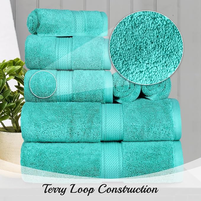 Superior Egyptian Cotton 800 GSM Plush & Absorbent, 9 Piece Set, Turquoise | Quick Dry, Soft Luxury Towel Set, Bath Essentials, Guest Bath, Spa, 3 Bath, 3 Hand, 3 Face Towel, Madeline Towels