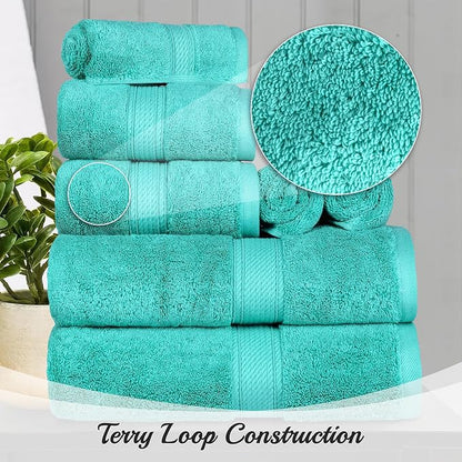 SUPERIOR Egyptian Cotton Ultra Plush & Absorbent, 8 Piece Set, Turquoise | Quick Dry, Soft Luxury Towel Set, Bath Essentials, Guest Bath, Spa, 2 Bath, 2 Hand, 4 Face Towels, Madeline Towels