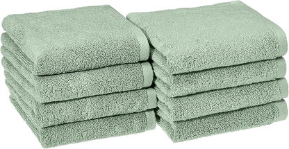 Amazon basics Lightweight quick-dry hand towels - 100% cotton, 8-pack, 28 x 16 inches, seafoam green