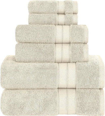 Modern Threads - Spun Loft 6-Piece 100% Combed Cotton Towel Set - Bath Towels, Hand Towels, & Washcloths - Super Absorbent & Quick Dry - 600 GSM - Soft & Plush, Sand