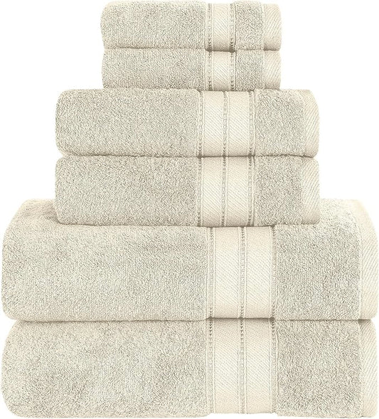 Modern Threads - Spun Loft 6-Piece 100% Combed Cotton Towel Set - Bath Towels, Hand Towels, & Washcloths - Super Absorbent & Quick Dry - 600 GSM - Soft & Plush, Sand