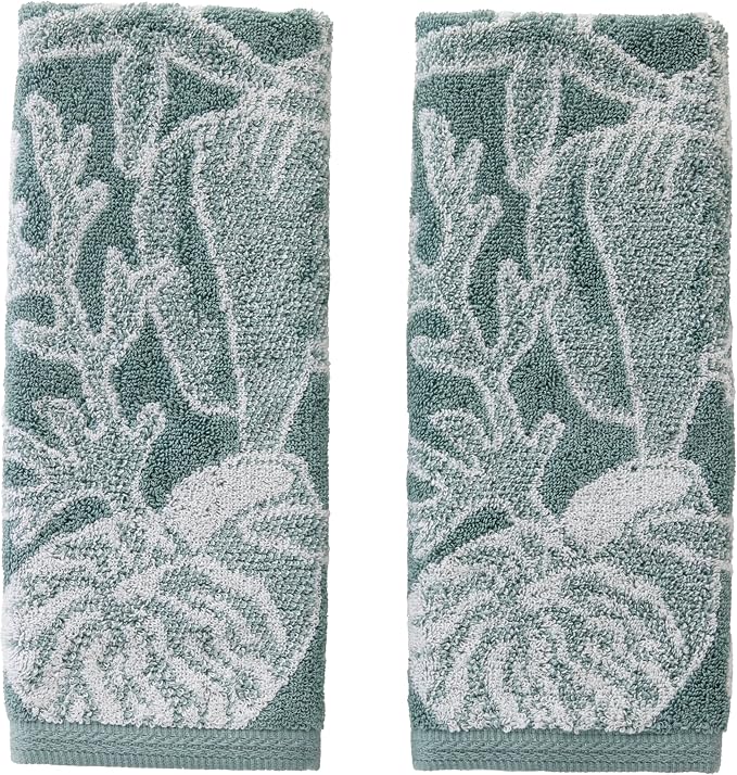SKL Home South Seas Shell Hand Towel Set-2pc, 100% Cotton, Teal/White | 550 GSM weight. Plush, absorbent & reversible. For the bathroom, kitchen or bar. Fun for Airbnb, beach homes & coastal décor.